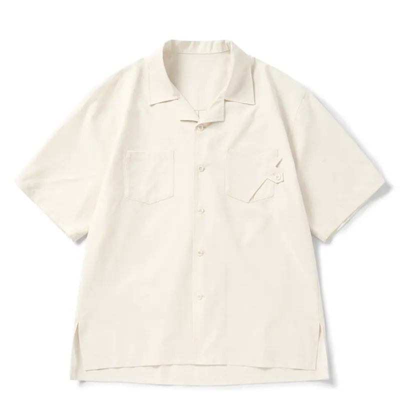Linen Blend Summer Japanese Amikaji Multi Pocket Workwear Short Sleeved Shirt for Men and Women Loose Cuban Collar Shirt