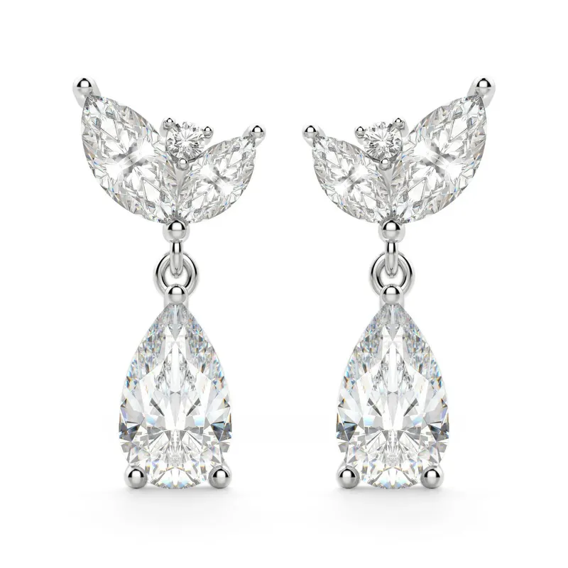 Camellia Gruszkowe Kolczyki Wiszące 14K Białe Złoto Laboratoryjny Diament
