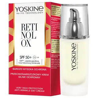 Yoskine Retinolox przeciwzmarszczkowy krem silnie ochronny na dzień SPF 50+ z peptydami, kwasem hialuronowym i karotenoidami 30 ml