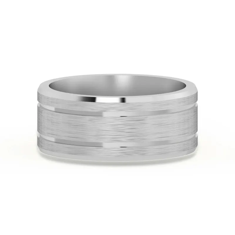 Klasyczna Double Channel Satenowa Finish Obrączka Ślubna 8 MM 585 Białe Złoto (14K)