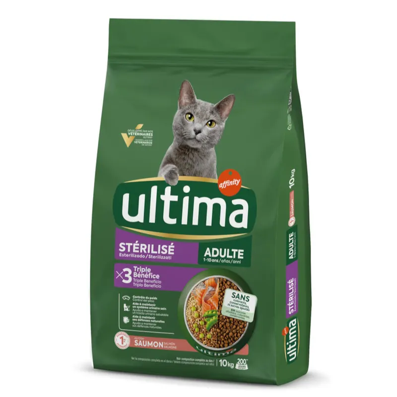 9 + 1 kg gratis! Ultima, karma sucha dla kota, 10 kg - Cat Sterilized Adult, łosoś