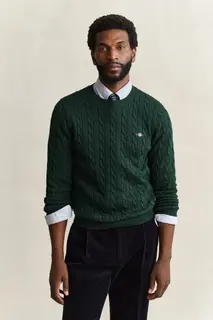 Gant Sweter Męski Z Okrągłym Dekoltem Regular Fit Zielony