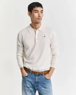 Gant Wełniany Sweter Męski Z Długim Rękawem Z Kołnierzykiem Polo Regular Fit