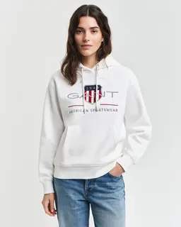 Gant Bluza Damska Z Nadrukiem Z Kapturem Relaxed Fit Kremowa