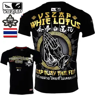 Vszap Gym Cotton Breathable Thai Boxing Style Lotus Short Sleeve Men's T-shirt MMA Combat sport Martial Arts Camping Round Neck