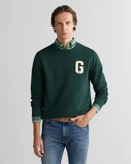 Gant Bluza Męska Z Okrągłym Kołnierzykiem Regular Fit Zielona