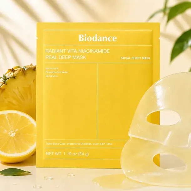 BIODANCE Radiant Vita Niacinamide Real Deep Mask 34 g – Rozświetlająca Maska Hydrożelowa do Twarzy z Niacynamidem i Glutationem