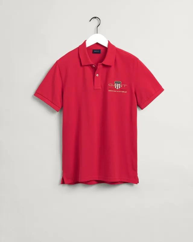 Gant Męska Czerwona Koszulka Polo Z Logo O Regularnym Kroju