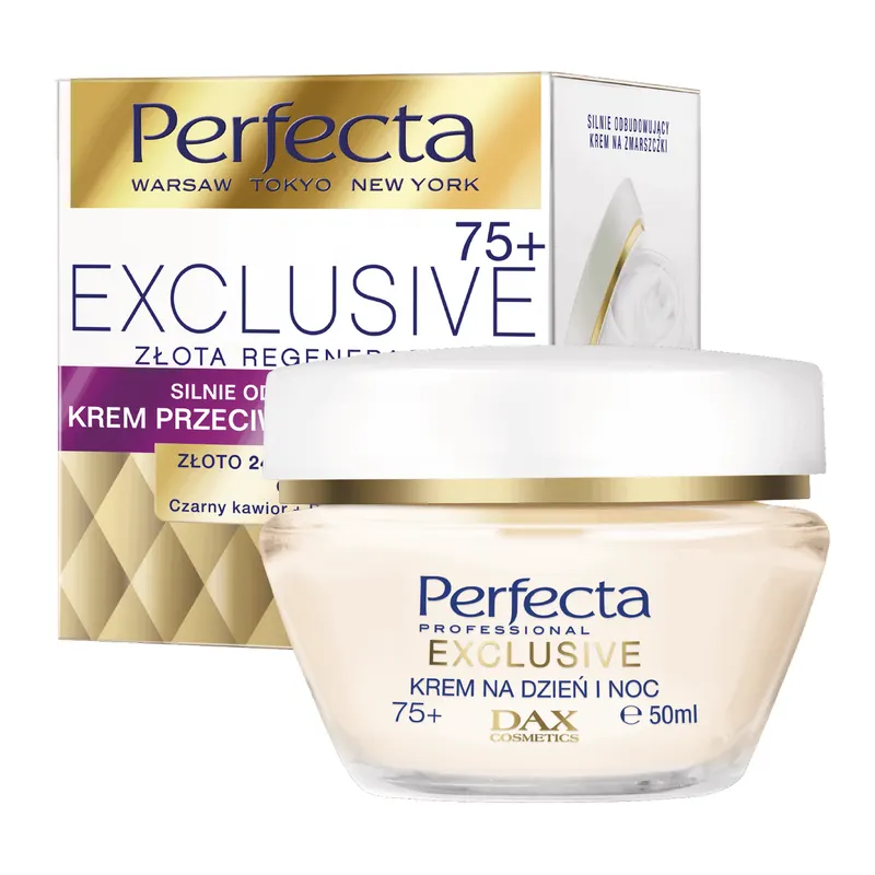 Perfecta Exclusive Złota Regeneracja przeciwzmarszczkowy krem na dzień i na noc 75+ ze złotem, czarnym kawiorem i ceramidami 50 ml