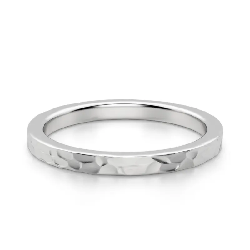 Hammered Flat Męska Obrączka Ślubna 2 MM 585 Białe Złoto (14K)