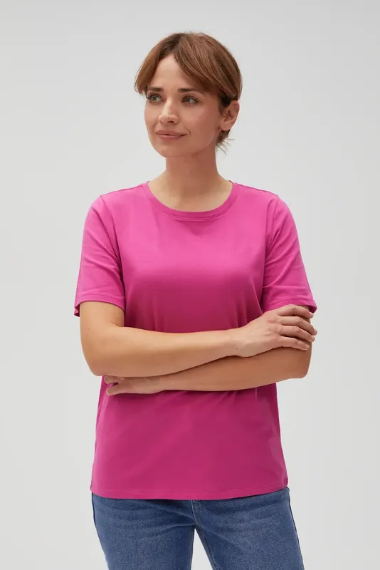 Gładki bawełniany t-shirt fuksjowy