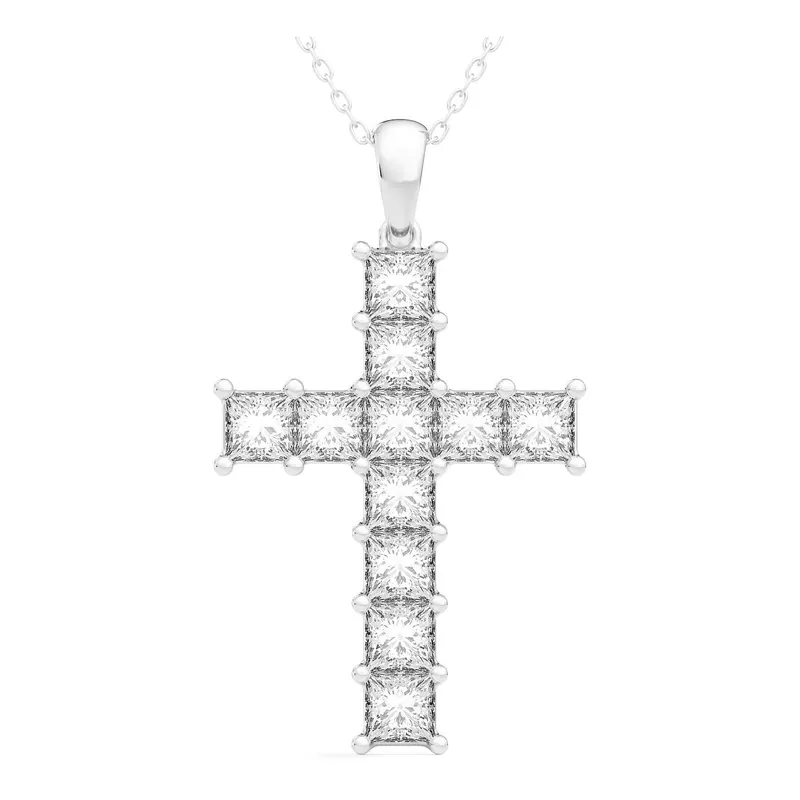 Wisiorek Krzyż 3.00 krt Laboratoryjny Diament 585 Białe Złoto (14K)