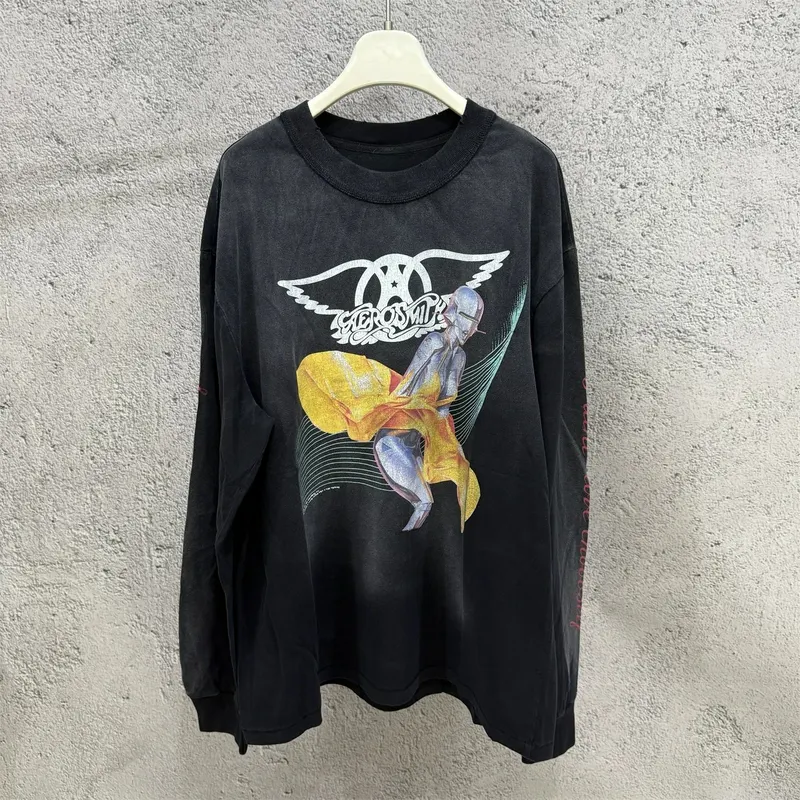Make Old Tops Mechanical Ji Letter Printing 280g Pure Cotton Fabric Heavy Washing Tee New Vintage Outdoor Long T-shirt for Men