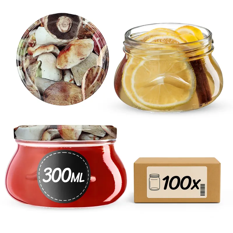 Słoiki na przetwory Raja 300ml 100szt fi 82 mm + wieczka "Grzyby"