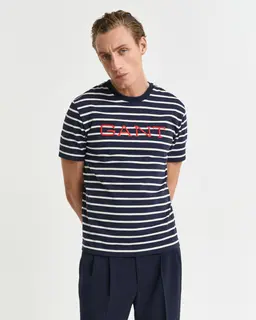 Gant T-Shirt Męski W Paski Z Okrągłym Kołnierzykiem Regular Fit Niebieski