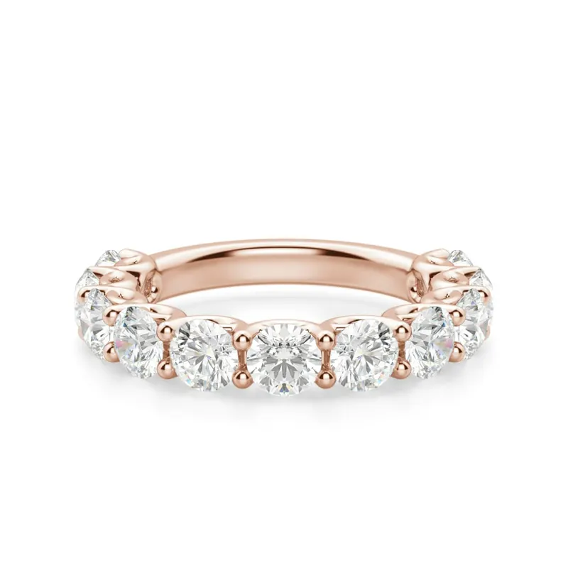 Obrączka Ślubna Half Eternity Scallop Set z Okrągłymi Kamieniami 4.00 mm Laboratoryjny Diament 585 Różowe Złoto (14K)