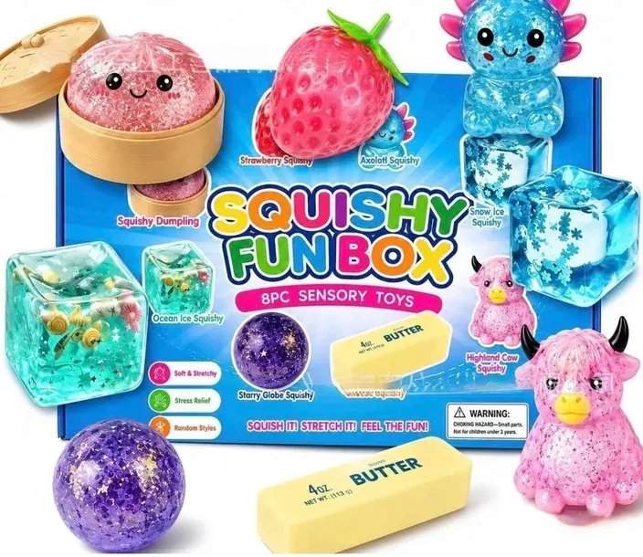 Mega Box Squishy Gniotki Antystresowe Sensoryczne Zestaw 8 w 1 Kalendarz Adwentowy