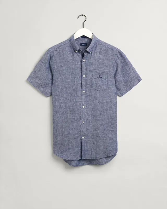 Gant Koszula Męska Z Krótkim Rękawem Regular Fit Granatowa