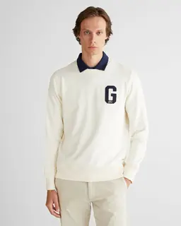 Gant Bluza Męska Z Okrągłym Kołnierzykiem Regular Fit Kremowa