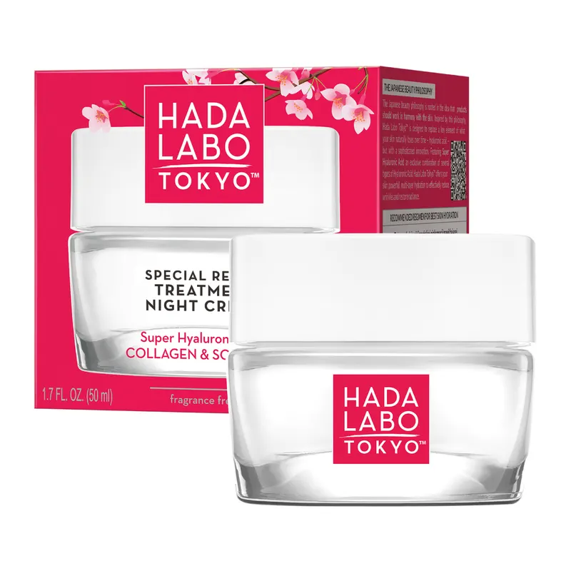 Hada Labo Tokyo Red głęboko odbudowujący krem-zabieg do twarzy na noc z 4 formami kwasu hialuronowego, skwalanem i kolagenem 50 ml
