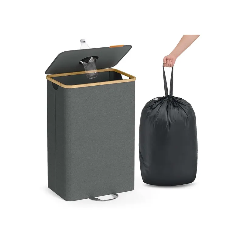 POJEMNIK NA BUTELKI 95L Z WOREM I OTWOREM 42x32,5x70,5 SZARY NATURALNY