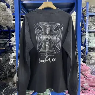 Fall New Arrival Streetwear West Coast Choppers Long-Sleeve T-Shirt Vintage Washed Blue 100% Cotton Men Women Oversized T Shirt
