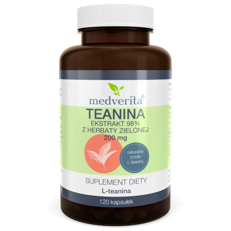 Aminokwasy Ekstrakt z Zielonej Herbaty MEDVERITA Teanina 200mg 120kaps
