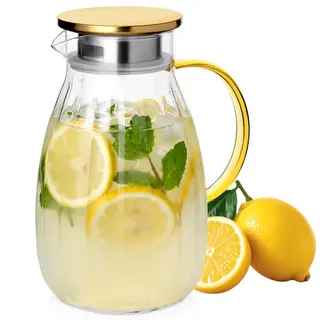 Dzbanek na Napoje Wodę do Napojów Kawy Herbaty Wody Szklany z Pokrywką 1,6L