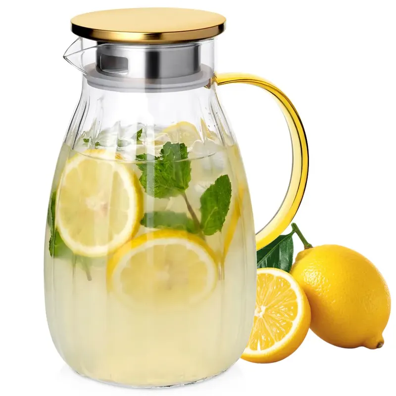 Dzbanek na Napoje Wodę do Napojów Kawy Herbaty Wody Szklany z Pokrywką 1,6L