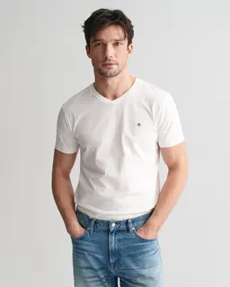 Gant Koszulka Męska Z Dekoltem V Slim Fit Biała