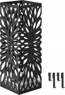 Stojak na parasole METALOWY 15,5 x 15,5 x 41 cm czarny kosz + 4 HACZYKI
