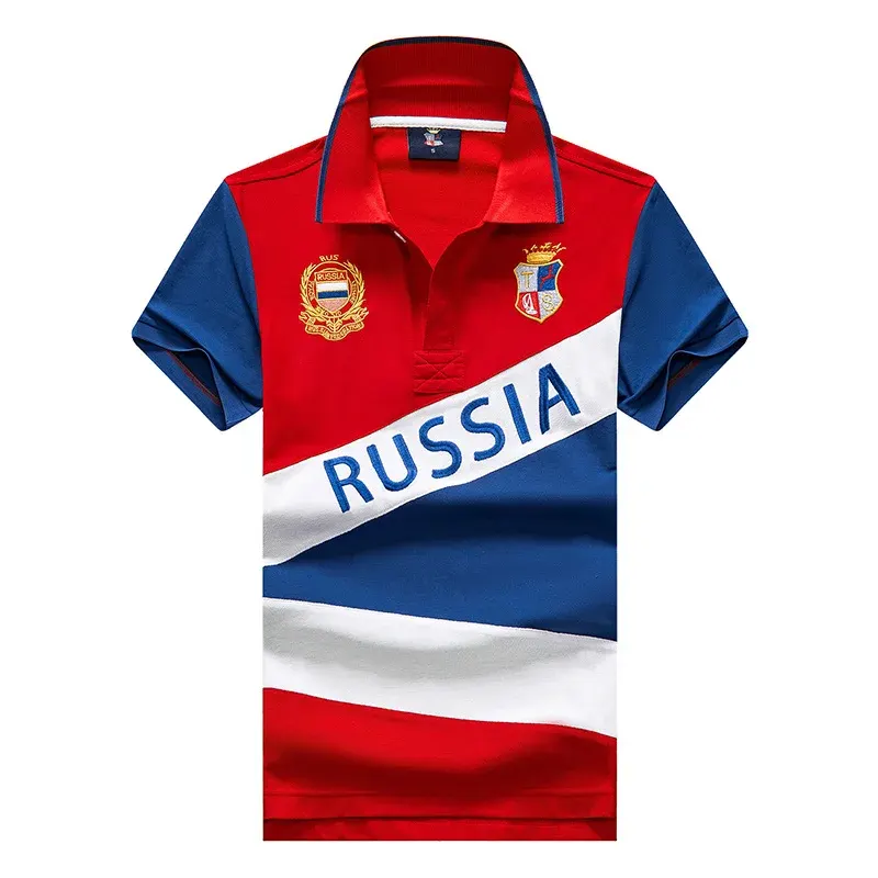 New Summer Men's Polo Shirt RUSSIA Country Embroidery High Quality Short-sleeved Loose Sports Golf Collar T-shirts