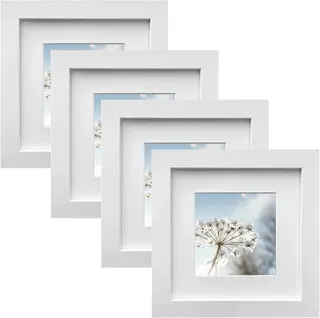 4 szt. Ramki do zdjęć 15x15 cm białe drewniane kwadratowe na ścianę