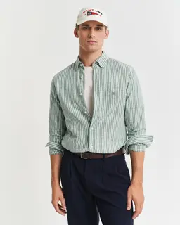 Gant Koszula Męska W Paski Długi Rękaw Regular Fit Zielona
