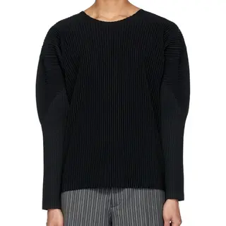 ISSEY Classic Wrinkle Pattern Long-Sleeved T-Shirt Loose Shoulder Round Neck Casual Base Layer Shirt for Men Trendy