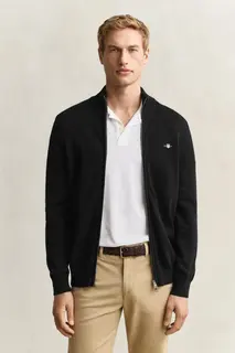 Gant Sweter Męski Z Zamkiem Z Długim Rękawem Regular Fit Czarny