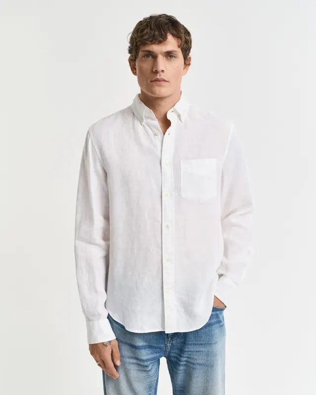 Gant Koszula Męska Z Długim Rękawem Regular Fit Biała