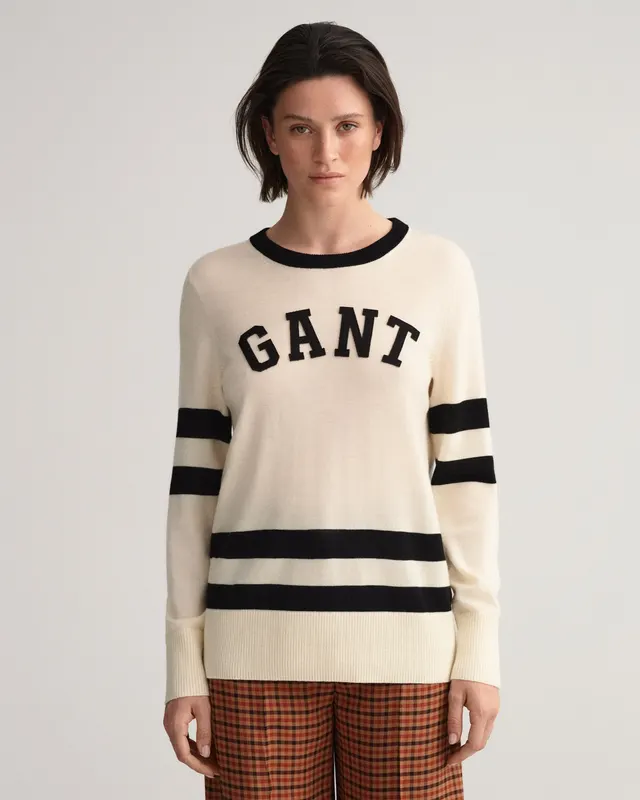 Gant Sweter Damski Z Nadrukiem I Okrągłym Kołnierzykiem Regular Fit