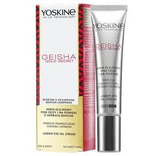 Yoskine Geisha Gold Secret olejkowy krem pod oczy i na powieki z kofeiną Matcha, peptydami oraz proteinami ryżu i soi 15 ml