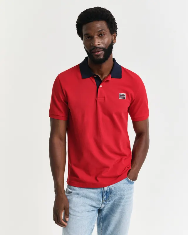 Gant Polo Męski Z Krótkim Rękawem Regular Fit Czerwony