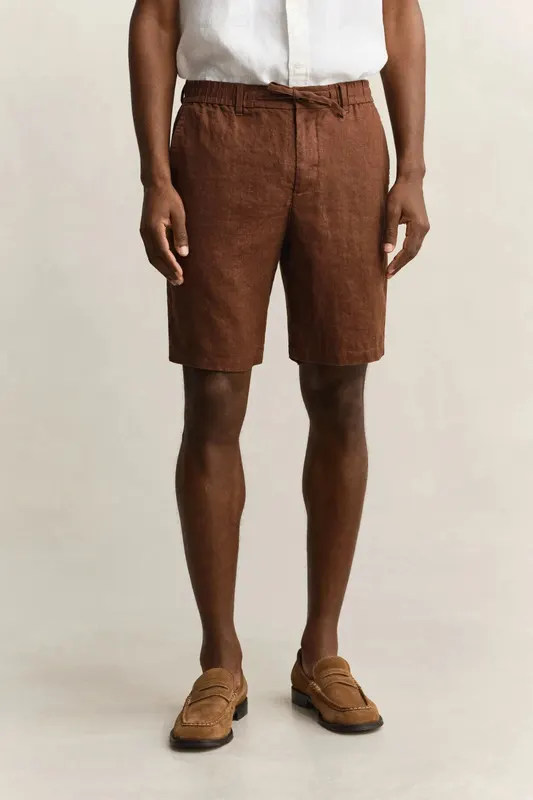 Gant Lniane Szorty Męskie Regular Fit Brązowe