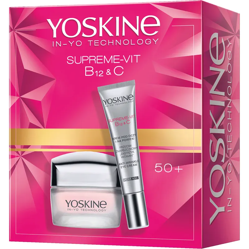 Zestaw Yoskine Supreme Vit B12+C 50+ krem do twarzy na dzień i krem pod oczy z witaminą B12, witaminą C i liftingiem polisacharydowym 50 ml + 19 ml
