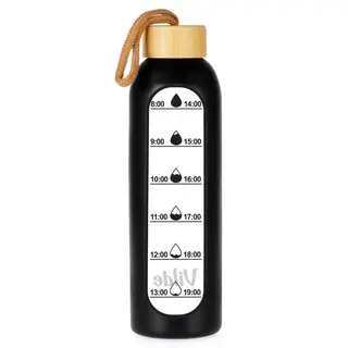 Butelka na wodę szklana z silikonowym pokrowcem czarna 600 ml