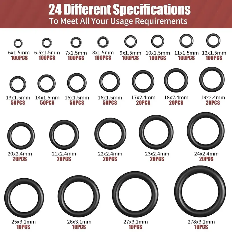 ZESTAW 1200 PIERŚCIENI USZCZELNIAJĄCYCH O-RING 24 ROZMIARY 6-28MM