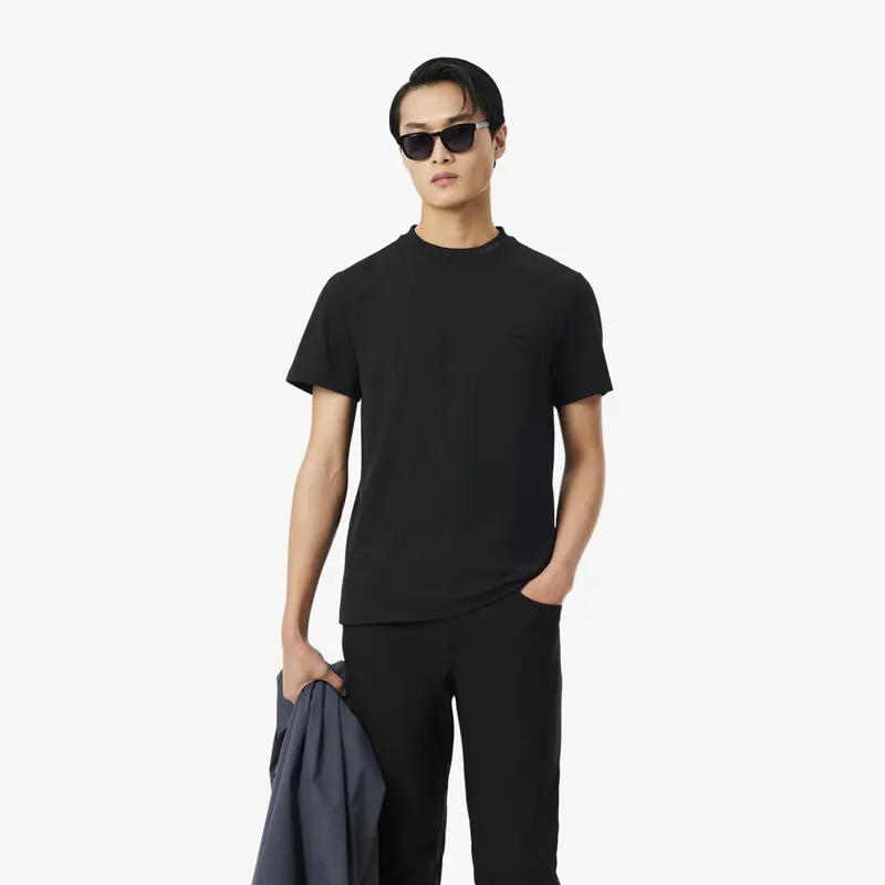 Lacoste Żakardowy T-Shirt Piké Z Logo Commuter Męskie Czarny