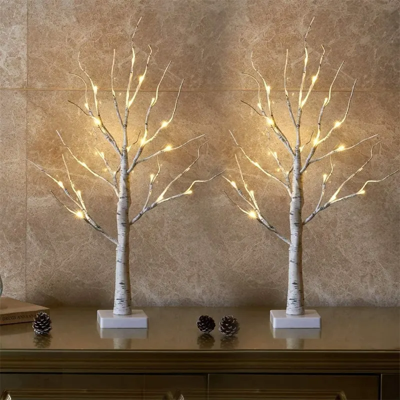 2 lampki choinkowe LED brzoza 60 cm 24 ciepłe diody na baterie