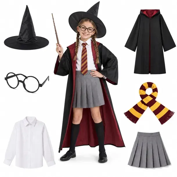 STRÓJ HERMIONA 145 KOSTIUM PRZEBRANIE HARRY KOSZULA ZESTAW NA HALLOWEEN