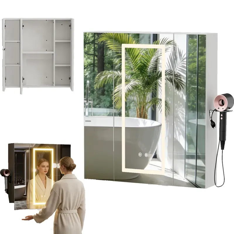 SZAFKA ŁAZIENKOWA WISZĄCA 80X16X80CM LUPA 10-KROTNA TRÓJKOLOROWE PRZECIWMGIELNY Z 2AC+2USB