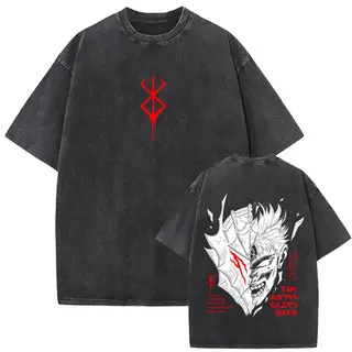 Washed Vintage Anime Berserk Guts Graphic T Shirt Men Women Clothing Cartoon Manga Harajuku T-shirt Men's Gothic Horror T-shirts