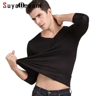 Men basic T shirt, Knitted Natural Silk V neck Solid shirt long Sleeve top Mens silk top White Black Grey 2025 New Spring Summer